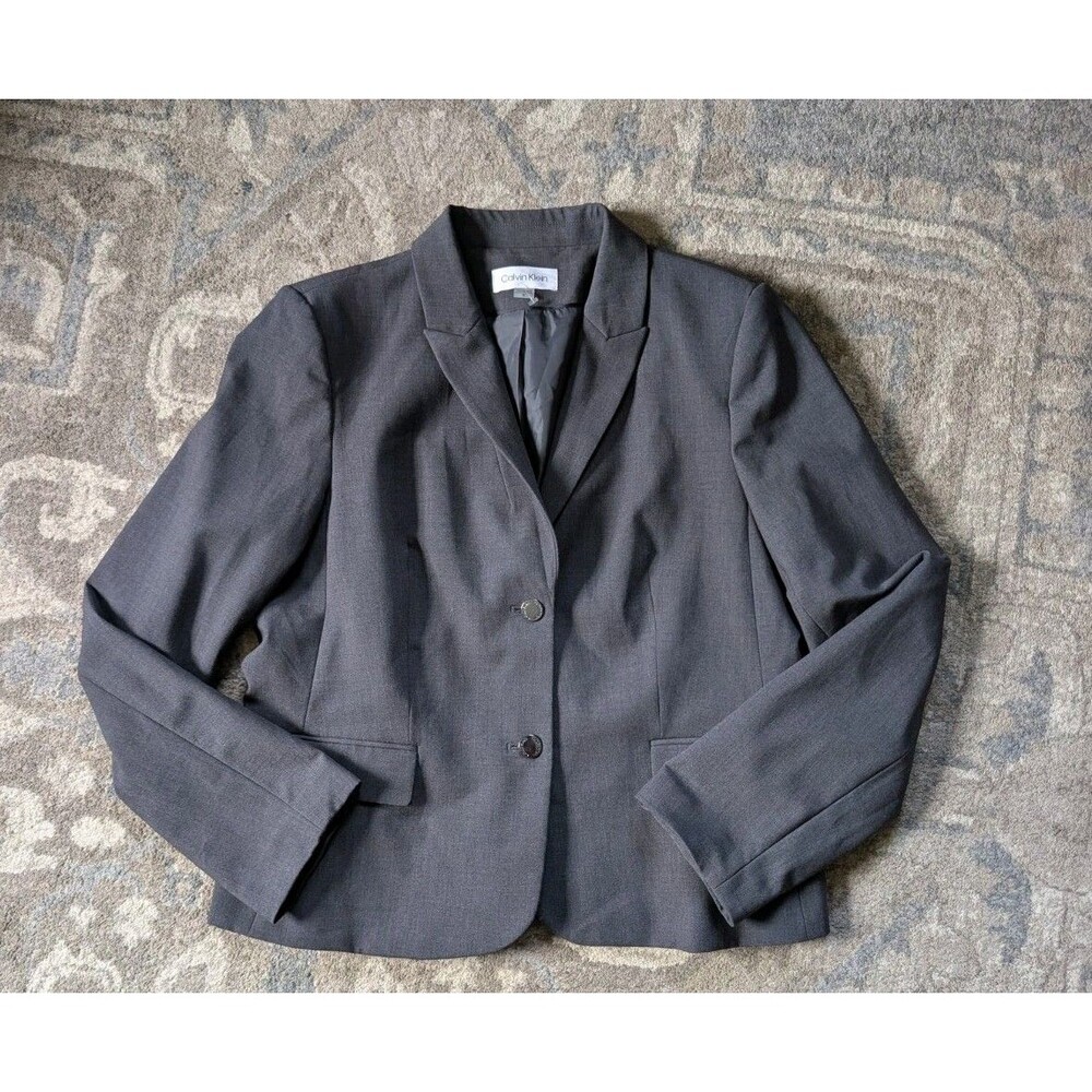 Calvin Klein Gray Blazer Women Size 16 Classic Work Career Wear Office